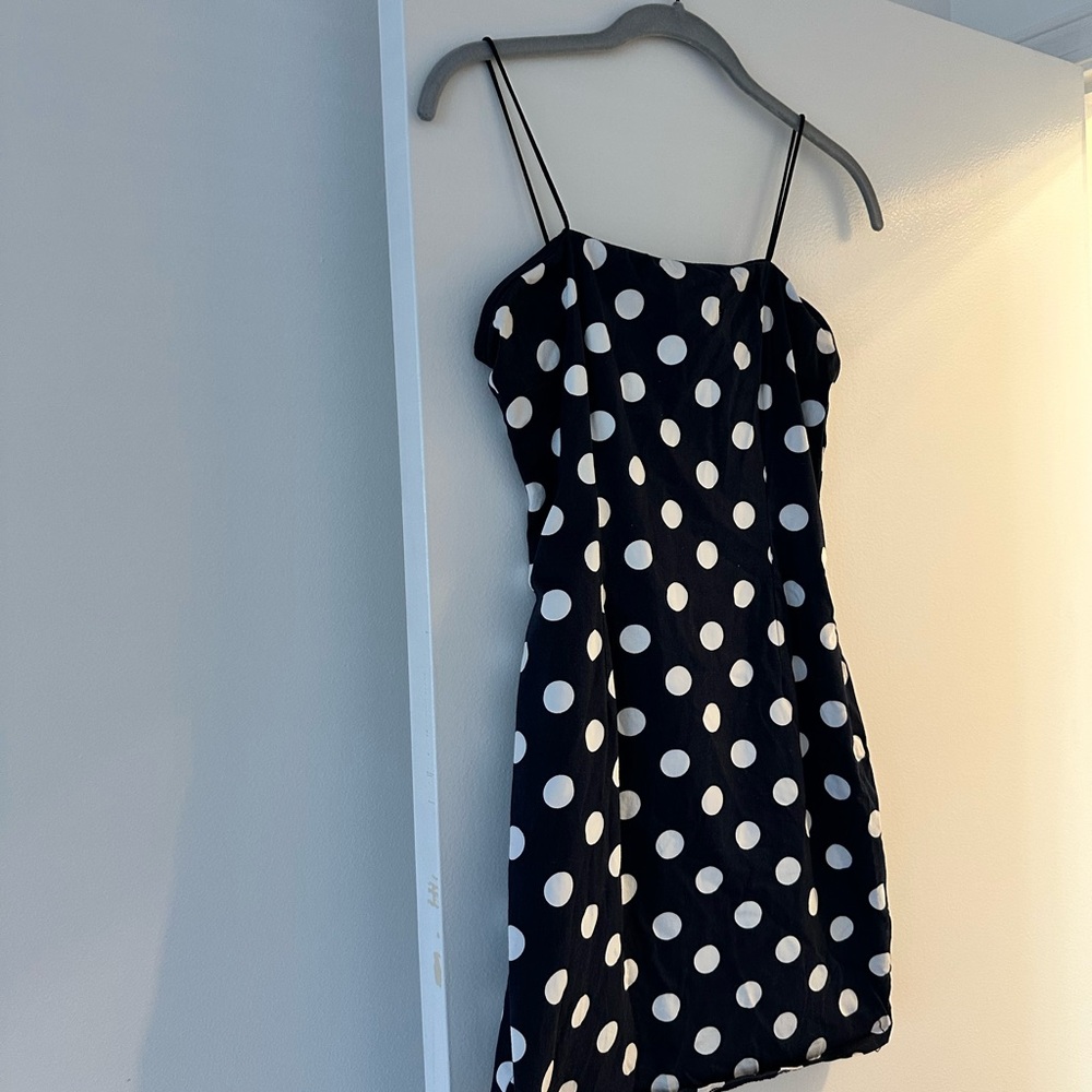 Blue & White Polka Dot Spaghetti Strap Dress